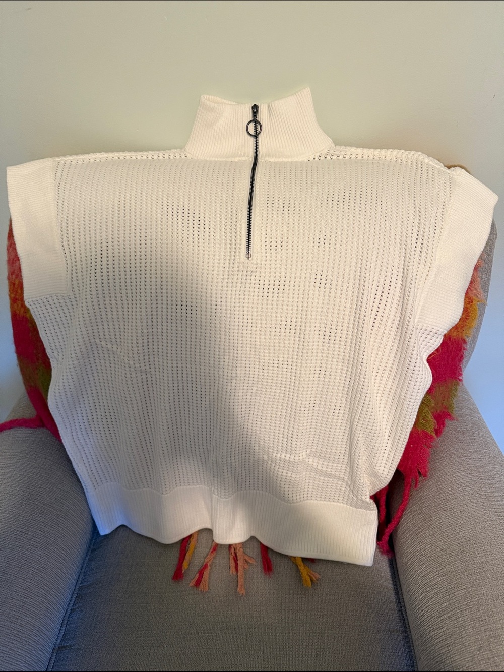 NWT Lane Bryant White Half-Zip Knit Pullover